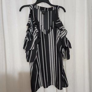 Ashley Stewart Cold Shoulder Top V-Neck Stripe Polk-A-Dot Blouse Size 22/24